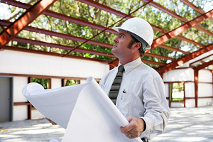 Man in new building